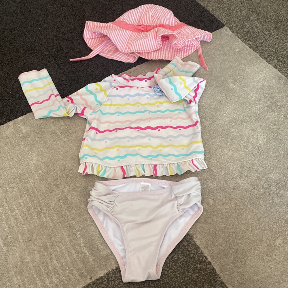 Little Me Rashguard & Bottoms with Gymboree hat